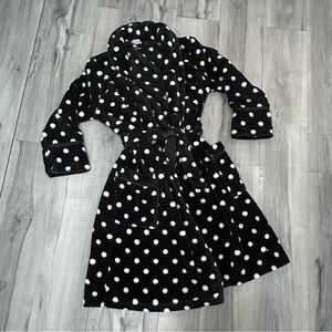 P.J. Salvage Polka Dot Robe Size S Women Black White Belt Super Soft Chucky Cozy
